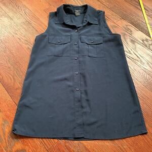 Ann Taylor Tall Sleeveless Essential Women’s Navy Blue Top Blouse Shirt Sz XS